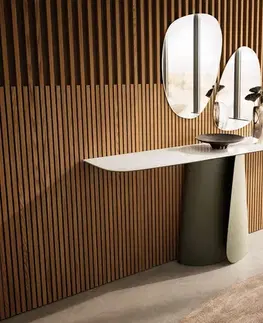 Konzolové stolíky DELIFE Konzolový stolík Edge zaoblený tvar 180×40 cm keramika onyx šampanské Livos kov titánová farba
