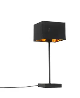 Stolné lampy Moderná stolná lampa čierna s tienidlom z látky čierna so zlatom - VT 1