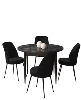 Jedálenské sety Dining Table & Chairs Set (5 Pieces) Tor - Black Marble, Black