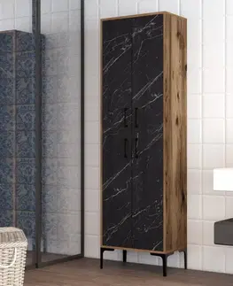 Šatňové skrine Viacúčelová skrinka Berlin A - Walnut, Black Marble