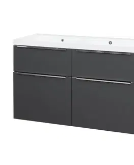 Kúpeľňový nábytok Mereo Mailo, kúpeľňová skrinka s umývadlom z liateho mramoru 121 cm, antracit, elox AL madlo CN533MA