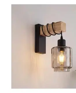 Svietidlá BRILAGI - Nástenné svietidlo WOOD GLASS 1xE27/60W/230V borovica/čierna/dymovo-béžová EG44078+NSTK7399