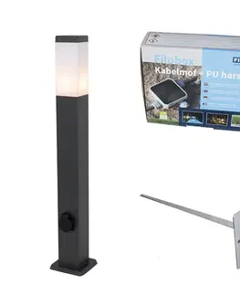 Zahradne stlpove lampy Vonkajšia lampa tmavo sivá 80 cm so zásuvkou IP44 - Malios