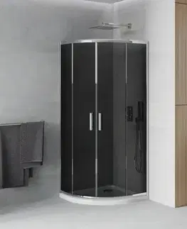 Vane MEXEN/S - Rio štvrťkruhový sprchovací kút 80 x 80, grafit, chróm + vanička so sifónom Flat, biela 863-080-080-01-40-4110
