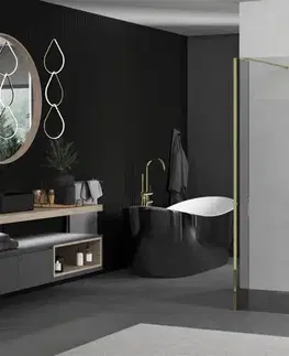 Sprchové dvere MEXEN/S - Kioto Sprchová zástena WALK-IN voľne stojaca 95 x 30 x 30, transparent, zlatá 800-095-030-222-50-00-030