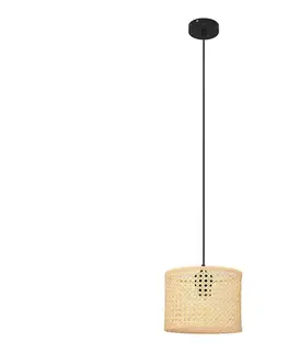 Svietidlá  Luster na lanku ALBA 1xE27/15W/230V pr. 20 cm ratan/čierna W-KM 2015/1 BK + RATTAN