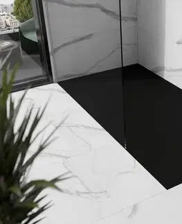 Vane MEXEN/S - Stone+ obdĺžniková sprchová vanička 180 x 80, čierna, mriežka čierna 44708018-B
