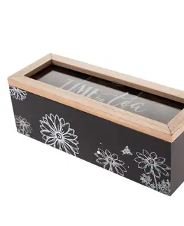 Príslušenstvo pre prípravu čaju a kávy Drevený box na čajové vrecká Meadow flowers čierna, 23 x 8 x 8 cm