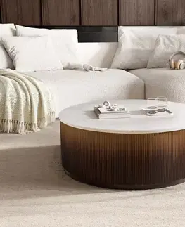 Konferenčné stolíky DELIFE Konferenčný stolík Fiorano 90x90 cm mramor biela kov zlatý Fusion Finish
