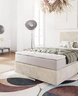 Postele Boxspring DELIFE Boxspring posteľ Dream-Well 120x200 cm manšester béžová s vreckovou pružinovou matracou a visco topperom