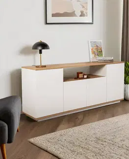 Komody Konzolový stolík Arista - White, Cadiz Oak