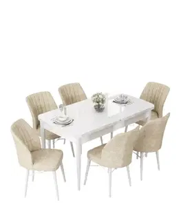 Jedálenské sety Extendable Dining Table & Chairs Set (7 Pieces) Nef - White, Cream