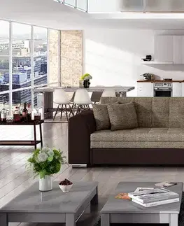 Sedacie súpravy NABBI Salerno P rohová sedačka s rozkladom cappuccino / tmavohnedá