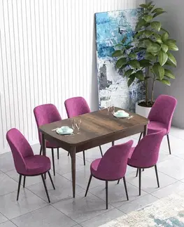 Jedálenské sety Extendable Dining Table & Chairs Set (7 Pieces) Han - Baroque, Purple