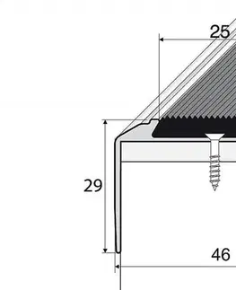 Schodové lišty a profily Schodový profil 46 x 29 mm s protišmykovou gumou (skrutkovací) Bronz E03