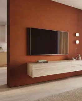 Televízne stolíky DELIFE TV stolík Cuor 220 cm keramika Laminam® Travertino Bianco krémovo biela 1 výklopné dvierka 2 zásuvky závesné