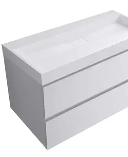 Kúpeľňový nábytok CERANO - Kúpeľňová skrinka Carole - biela matná + umývadlo z lit. mramoru Vita - biela matná - 100x58x46 CER-668989