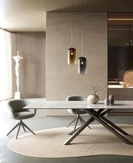 Jedálenské stoly DELIFE Jedálenský stôl Edge 300×100 cm keramika onyx perla krížová podstava hranatý nerezová oceľ grafitová