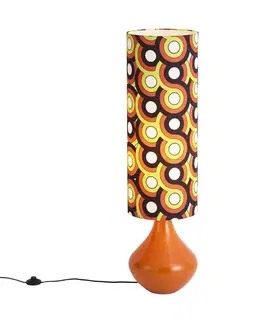 Stojace lampy Retro stojaca lampa oranžová s látkovým tienidlom viacfarebná - Mina
