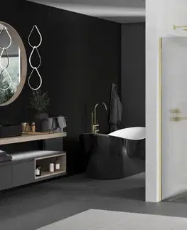Sprchové dvere MEXEN/S - Kioto Sprchová zástena WALK-IN 100 x 200, prúžky 8 mm, zlatá 800-100-101-50-09