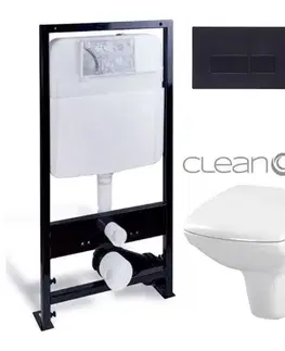 Závesné wc sety PRIM predstenový inštalačný systém s čiernym tlačidlom 20/0044 + WC CERSANIT CLEANON CARINA + SEDADLO PRIM_20/0026 44 CA2