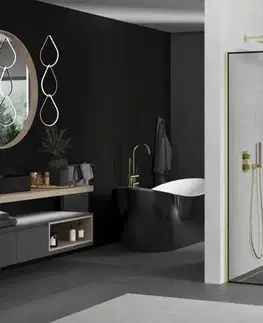 Sprchové dvere MEXEN/S - Kioto Sprchová zástena WALK-IN 90 x 200, čierny vzor 8 mm, zlatá kartáčovaná 800-090-101-55-70