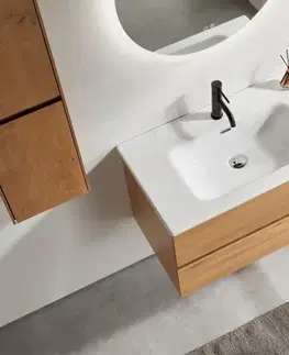 Kúpeľňový nábytok CERANO - Kúpeľňová skrinka Carole - dub medový + keramické umývadlo Novo - biela lesklá - 61x49,5x46,5 CER-979871