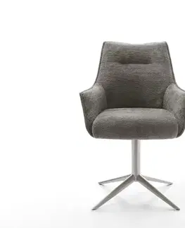 Jedálenské stoličky DELIFE Jedálenská stolička Alja-Flex s opierkami bouclé mäkký tmavobéžová krížová podstava nerezová oceľ 360° otočný hojdacia funkcia vrecková pružina