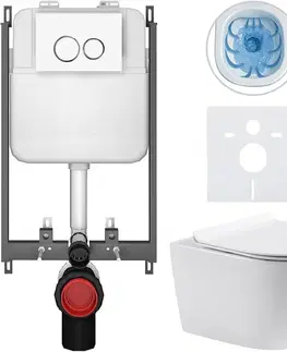 Záchody CERANO - Kompletný WC set Basic/Felci - biela lesklá - WC tlačidlo Dualo/Biela - na zamurovanie - 53x37 CER-8050BD86061