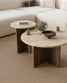 Konferenčné stolíky Konferenčný stolík Asha Double – Travertine, Walnut
