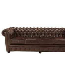 Sedacie súpravy Pohovka štvormiestna Chesterfield Liverpool z pravej hovädzej kože Brown