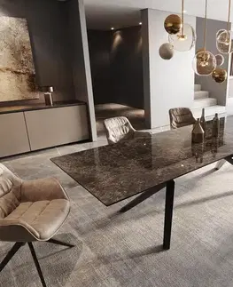 Jedálenské stoly DELIFE Jedálenský stôl Edge 300x100 keramika Laminam® Emperador Extra Lucidato tmavohnedá Zenthara hranatý kov čierna