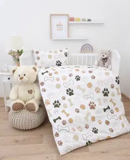 Detské obliečky MKLozkoviny.sk Bavlnené obliečky Renforcé do postieľky – Psie labky biele - 100 × 135 cm - 40 x 60 cm
