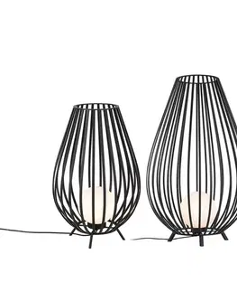 Stojace lampy Sada stojacích lámp čierna s opálom 110 cm a 70 cm - Angela