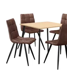 Jedálenské sety Jedálenský stôl 80x80 BERGEN dub + 4 stoličky BERGEN hnedé mikrovlákno