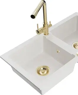 Kuchynské drezy MEXEN/S MEXEN/S - Mario granitový drez 2-bowl vrátane batérie Duero, biela 6504-20-671600-50