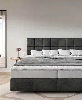 Postele Boxspring DELIFE Boxspring posteľ Dream-Fine mikrovlákno antracitová vintage 200×200 cm s vreckovou pružinovou matracou a topperom Visco