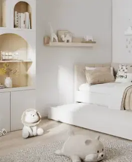 Postele ArtBed Detská posteľ FREYA s prístelkou a so stolíkom | biela / béžová (Panana 706) 80 x 180 cm
