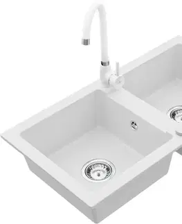 Kuchynské drezy MEXEN/S MEXEN/S - Mario granitový drez 2-bowl vrátane batérie Telma, biela 6504-20-670200-20