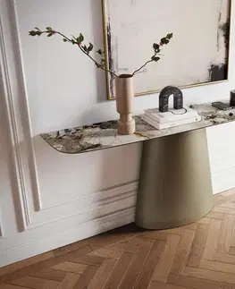 Konzolové stolíky DELIFE Konzolový stolík Edge zaoblený 180×40 cm keramika Patagonia leštená Conos kov titánová farba efekt