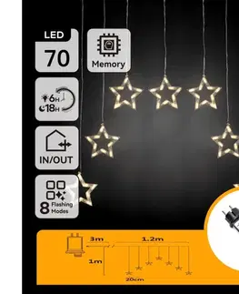 LED osvetlenie  B.V.  - LED vonkajšia vianočná reťaz 70×LED / 230 V, 1,2×1 m, IP44, teplá biela, hviezdy B10303ABGF