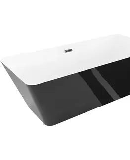 Vane MEXEN/S - Velo Slim voľne stojaca vaňa 170 x 75, biela/čierna, sifón a prepad čierna 52811707575-70