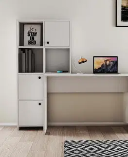Písacie stoly LOUD písací stôl s knižnicou, biela