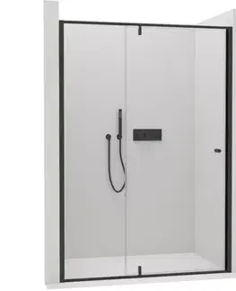 Sprchovacie kúty CERANO - Sprchové pivotové dvere Santini Ľ/P - 6 mm - čierna matná, transparentné sklo - 110x195 CER-428758