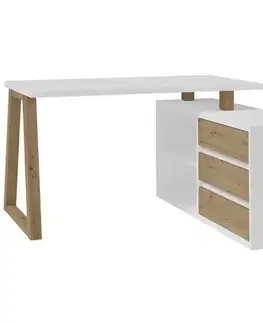 Moderné kancelárske stoly Set Iga II Písací stôl + Komoda biely/dub artisan