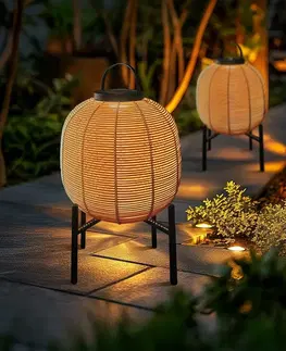 Záhradné lampy Solárna ratanová lampa LF05, prírodná, S
