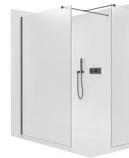 Sprchovacie kúty CERANO - Sprchová zástěna Walk-in Onyx T L/P - 8 mm - hranatá vzpěra - černá matná, mléčné sklo - 110x30x200  CER-DY101B-60-210