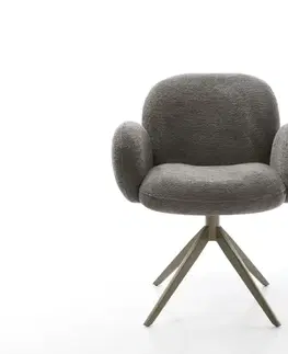 Jedálenské stoličky DELIFE Jedálenská stolička Nube-Flex s opierkami bouclé mäkký tmavobéžová krížová podstava široká titánová farba 360° otočný hojdacia funkcia vrecková pružina
