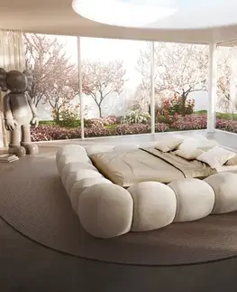 Čalúnené postele DELIFE Čalúnená posteľ Perlla 180x200 cm bouclé krémovo biela