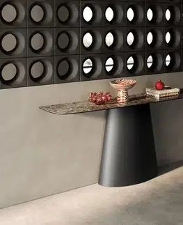 Konzolové stolíky DELIFE Konzolový stolík Edge zaoblený tvar 180×40 cm keramika Emperador Extra Lucidato tmavohnedá kužeľová kov čierna